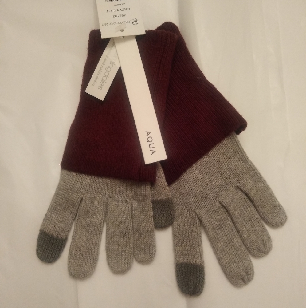 Bloomingdales Exclusive Aqua Grey/Pinot Gloves - Picture 3 of 5